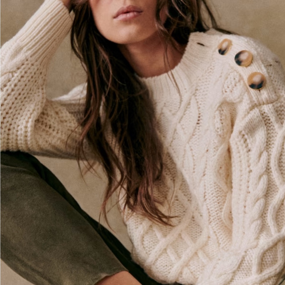 Sezane Cable Knit Cream Sweater